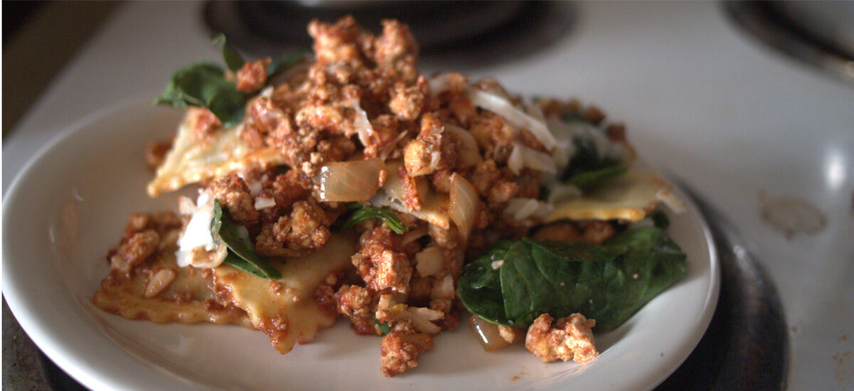 Raviolis aux champignons au hachis de tofu